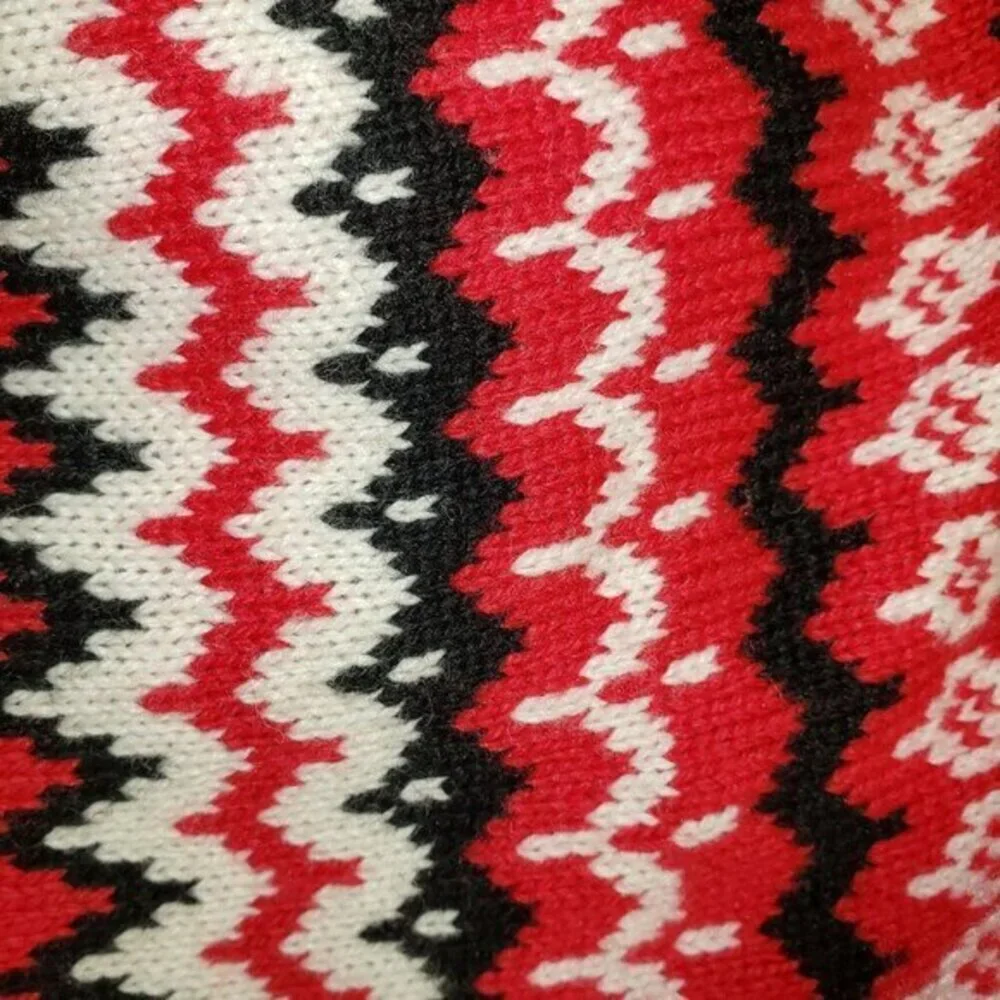 Talbots Wool Blend Fair Isle Ribbed Sweater Womens Size LP Red Black Ivory Pre-O